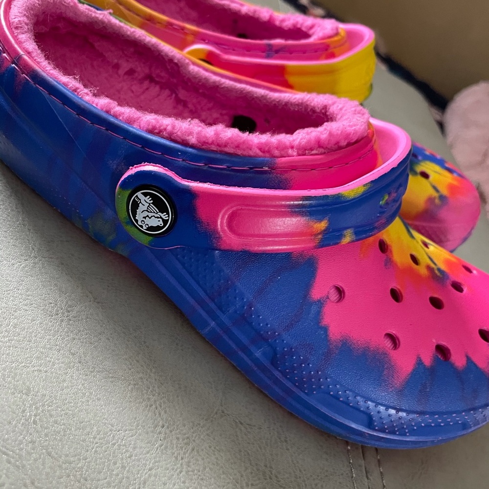 Tye dye crocs.